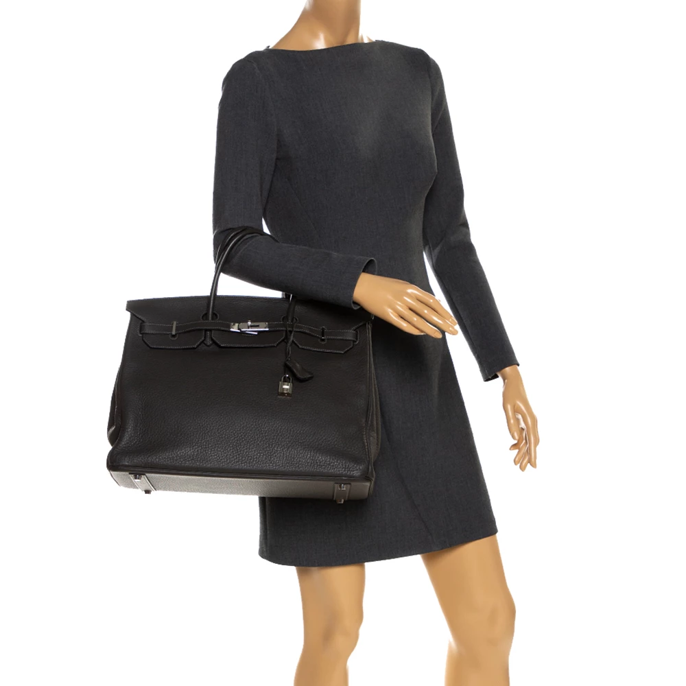 Hermes Graphite Clemence Leather Palladium Hardware Birkin 40 Bag For Women 4 Hermes Graphite Clemence Leather Palladium Hardware Birkin 40 Bag For Women - Image 2