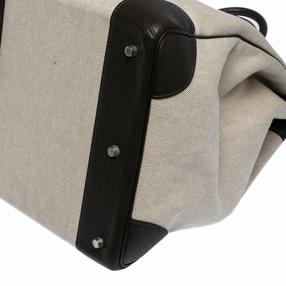 Hermes Beige Canvas And Ebene Clemence Leather Palladium Hardware HAC Birkin 50 Bag For Women 16 Hermes Beige Canvas And Ebene Clemence Leather Palladium Hardware HAC Birkin 50 Bag For Women - Image 14