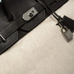 Hermes Beige Canvas And Ebene Clemence Leather Palladium Hardware HAC Birkin 50 Bag For Women 22 Hermes Beige Canvas And Ebene Clemence Leather Palladium Hardware HAC Birkin 50 Bag For Women -Deals Hermes Store luxury women hermes used handbags p287757 009