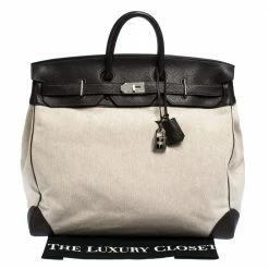 Hermes Beige Canvas And Ebene Clemence Leather Palladium Hardware HAC Birkin 50 Bag For Women 29 Hermes Beige Canvas And Ebene Clemence Leather Palladium Hardware HAC Birkin 50 Bag For Women -Deals Hermes Store luxury women hermes used handbags p287757 010