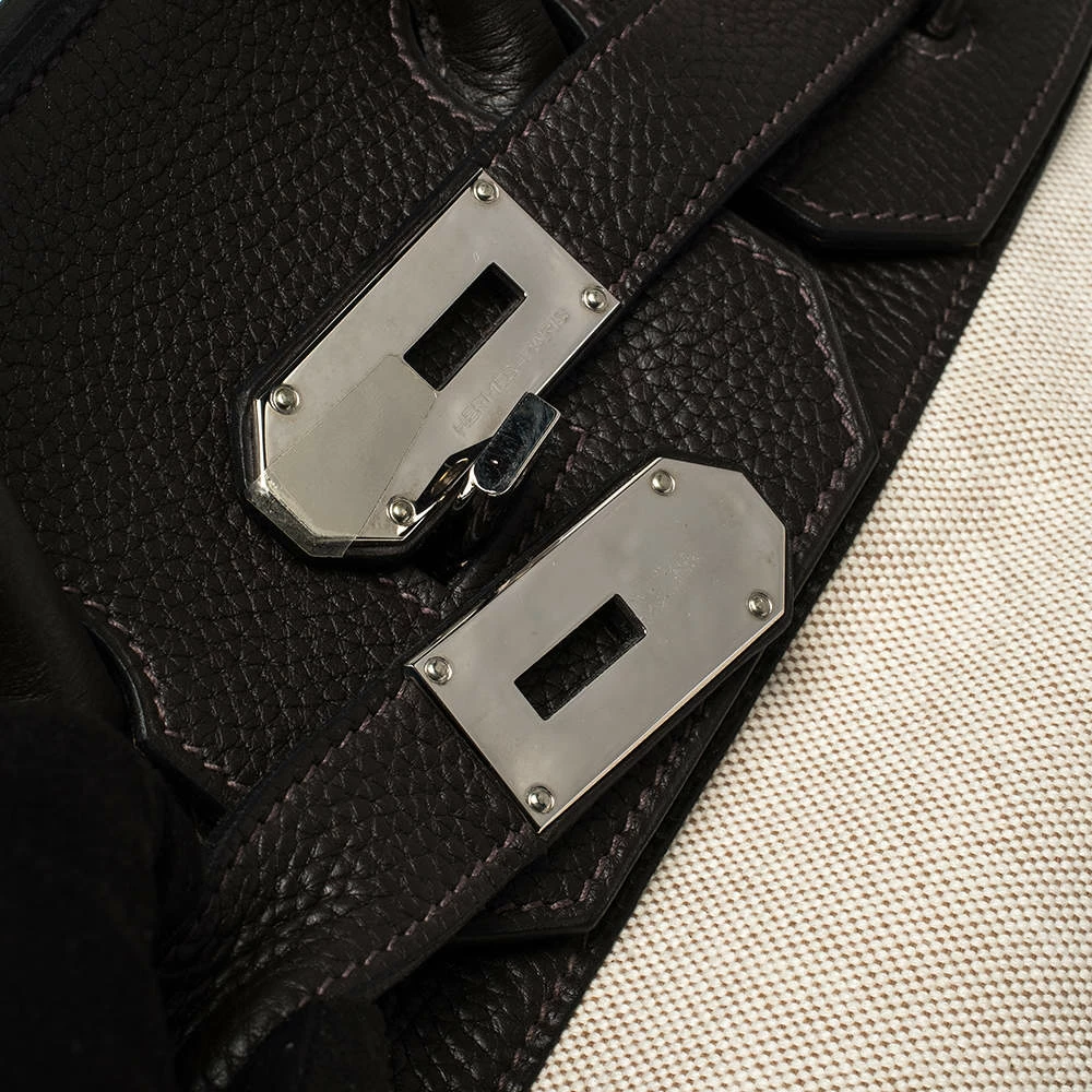 Hermes Beige Canvas And Ebene Clemence Leather Palladium Hardware HAC Birkin 50 Bag For Women 8 Hermes Beige Canvas And Ebene Clemence Leather Palladium Hardware HAC Birkin 50 Bag For Women - Image 6