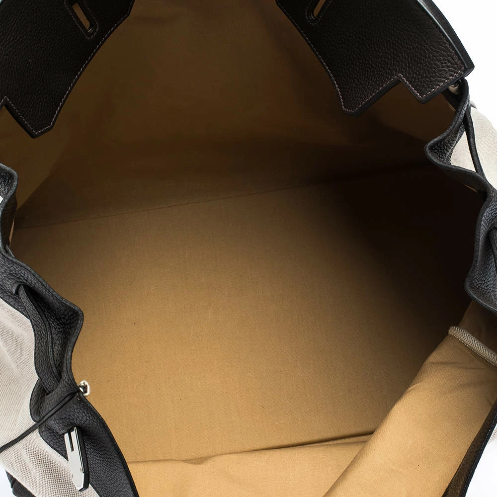 Hermes Beige Canvas And Ebene Clemence Leather Palladium Hardware HAC Birkin 50 Bag For Women 10 Hermes Beige Canvas And Ebene Clemence Leather Palladium Hardware HAC Birkin 50 Bag For Women - Image 8