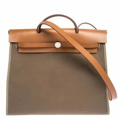 Hermes Natural/Khaki Canvas And Leather Herbag Zip 39 Bag For Women