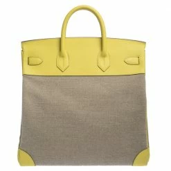 Hermes Soufre/Beige Canvas And Leather Palladium Hardware HAC Birkin 40 Bag For Women -Deals Hermes Store luxury women hermes used handbags p292718 001