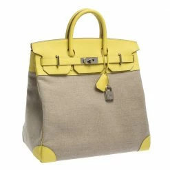 Hermes Soufre/Beige Canvas And Leather Palladium Hardware HAC Birkin 40 Bag For Women -Deals Hermes Store luxury women hermes used handbags p292718 012