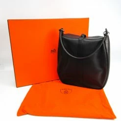 Hermes Black Leather Evergrain Rugby Shoulder Bag For Women -Deals Hermes Store luxury women hermes used handbags p294779 008