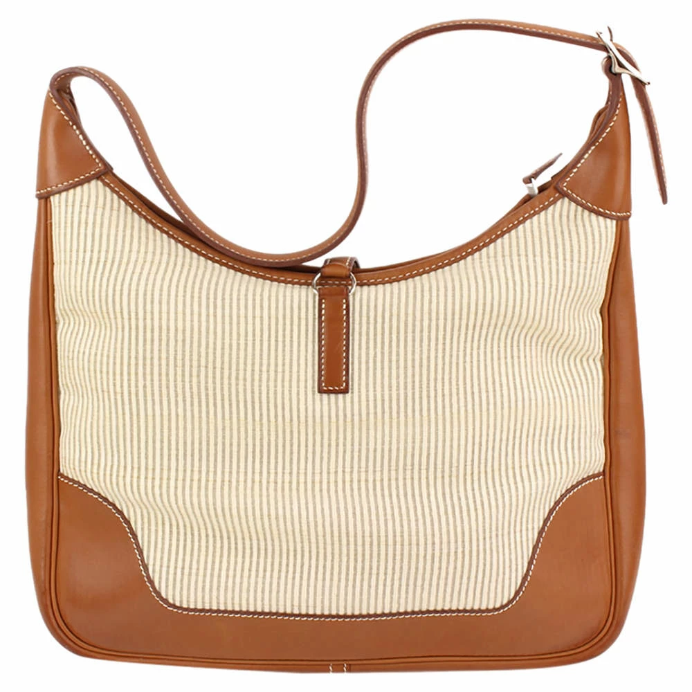 Hermes Brown Canvas And Leather Trim 31 Bag For Women 4 Hermes Brown Canvas And Leather Trim 31 Bag For Women - Image 2