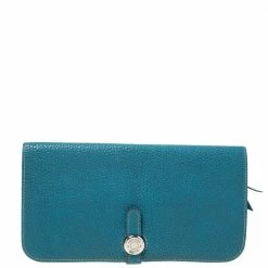 Hermes Blue Vache Liegee Leather Dogon Wallet For Women