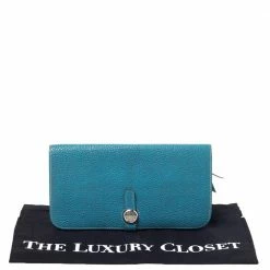 Hermes Blue Vache Liegee Leather Dogon Wallet For Women -Deals Hermes Store luxury women hermes used handbags p298030 005