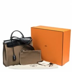 Hermes Blue Nuit/Khaki Canvas And Leather Herbag Zip 31 Bag For Women -Deals Hermes Store luxury women hermes used handbags p301405 002