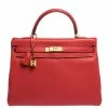 Hermes Rouge Casaque Togo Leather Gold Hardware Kelly Retourne 35 Bag For Women