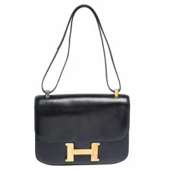 Hermes Blue Nuit Box Calf Leather Gold Hardware Constance 23 Bag For Women