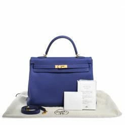 Hermes Blue Encre Evercolor Leather Gold Hardware Kelly Retourne 35 Bag For Women -Deals Hermes Store luxury women hermes used handbags p303094 001