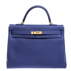 Hermes Blue Encre Evercolor Leather Gold Hardware Kelly Retourne 35 Bag For Women