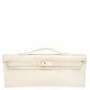 Hermes White Swift Leather Palladium Hardware Kelly Cut Clutch For Women