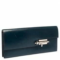 Hermes Blue De Galice Box Calf Leather Palladium Hardware Verrou Clutch For Women -Deals Hermes Store luxury women hermes used handbags p303386 004