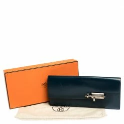 Hermes Blue De Galice Box Calf Leather Palladium Hardware Verrou Clutch For Women -Deals Hermes Store luxury women hermes used handbags p303386 007