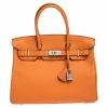 Hermes Orange Togo Leather Palladium Hardware Birkin 30 Bag For Women -Deals Hermes Store luxury women hermes used handbags p303402 002