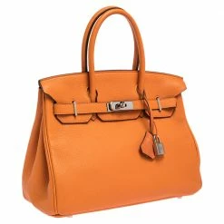 Hermes Orange Togo Leather Palladium Hardware Birkin 30 Bag For Women -Deals Hermes Store luxury women hermes used handbags p303402 003