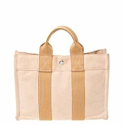 Hermes Orange/White Canvas Fourre Tout PM Bag For Women