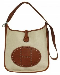Hermes Beige/Brown Clemence Leather And Toile Canvas Evelyne III 29 Bag For Women