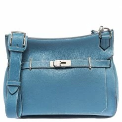 Hermes Blue Jean Togo Leather Palladium Hardware Jypsiere 34 Bag For Women