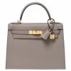 Hermes Gris Asphalte Epsom Leather Gold Hardware Kelly Sellier 28 Bag For Women -Deals Hermes Store luxury women hermes used handbags p313391 001