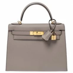 Hermes Gris Asphalte Epsom Leather Gold Hardware Kelly Sellier 28 Bag For Women