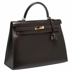 Hermes Cacao Box Calf Leather Gold Hardware Kelly Sellier 35 Bag For Women -Deals Hermes Store luxury women hermes used handbags p314664 003
