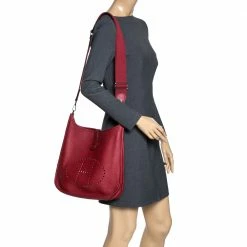 Hermes Rouge Casaque Clemence Leather Evelyne III GM Bag For Women -Deals Hermes Store luxury women hermes used handbags p315842 009