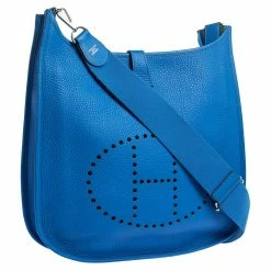 Hermes Blue Clemence Leather Evelyne III GM Bag For Women -Deals Hermes Store luxury women hermes used handbags p316173 006