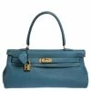 Hermes Hermès Blue Jean Clemence Leather Gold Hardware Shoulder Kelly 42 Bag For Women