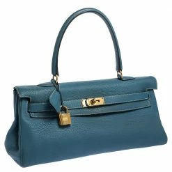 Hermes Hermès Blue Jean Clemence Leather Gold Hardware Shoulder Kelly 42 Bag For Women -Deals Hermes Store luxury women hermes used handbags p316205 005