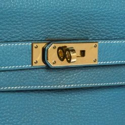 Hermes Hermès Blue Jean Clemence Leather Gold Hardware Shoulder Kelly 42 Bag For Women -Deals Hermes Store luxury women hermes used handbags p316205 006
