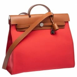 Hermes Natural/Rose Jaipur Canvas And Leather Herbag Zip 39 Bag For Women -Deals Hermes Store luxury women hermes used handbags p317254 003