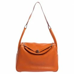 Hermes Orange Clemence Leather Palladium Hardware Lindy 34 Bag For Women