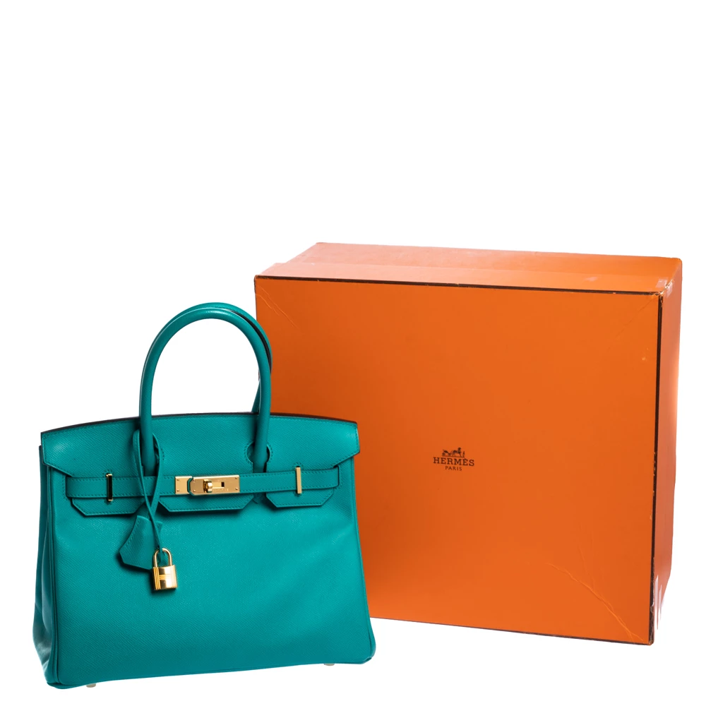 Hermes Vert Veronese Epsom Leather Gold Hardware Birkin 30 Bag For Women 14 Hermes Vert Veronese Epsom Leather Gold Hardware Birkin 30 Bag For Women - Image 12