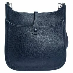 Hermes Blue Nuit Clemence Leather Evelyne II PM Bag For Women -Deals Hermes Store luxury women hermes used handbags p322579 003