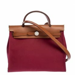 Hermes Red Canvas And Leather Herbag Zip 31 Bag For Women