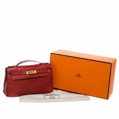 Hermes Bourgogne Matte Alligator Gold Hardware Kelly Pochette For Women -Deals Hermes Store luxury women hermes used handbags p327813 001