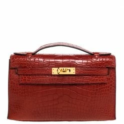 Hermes Bourgogne Matte Alligator Gold Hardware Kelly Pochette For Women