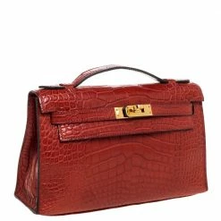 Hermes Bourgogne Matte Alligator Gold Hardware Kelly Pochette For Women -Deals Hermes Store luxury women hermes used handbags p327813 014