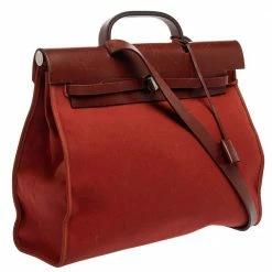 Hermes Rouge H/Cuivre Canvas And Leather Herbag Zip 39 Bag For Women -Deals Hermes Store luxury women hermes used handbags p328333 003