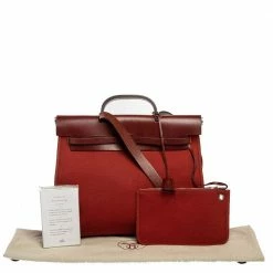 Hermes Rouge H/Cuivre Canvas And Leather Herbag Zip 39 Bag For Women -Deals Hermes Store luxury women hermes used handbags p328333 013