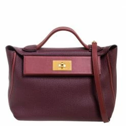 Hermes Bordeaux/Rouge H Togo And Sombrero Gold Hardware 24/24 29 Bag For Women