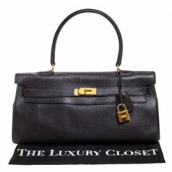 Hermes Hermès Black Clemence Leather Gold Hardware Shoulder Kelly 42 Bag For Women -Deals Hermes Store luxury women hermes used handbags p329378 001