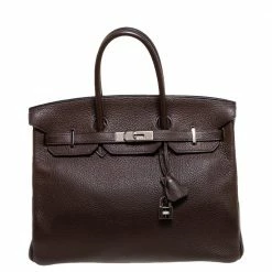 Hermes Hermès Cacao Togo Leather Palladium Hardware Birkin 35 Bag For Women