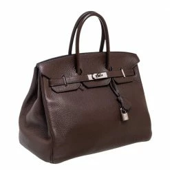 Hermes Hermès Cacao Togo Leather Palladium Hardware Birkin 35 Bag For Women -Deals Hermes Store luxury women hermes used handbags p329386 004