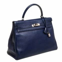 Hermes Blue Encre Clemence Leather Palladium Hardware Kelly Retourne 35 Bag For Women -Deals Hermes Store luxury women hermes used handbags p329391 004