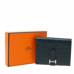 Hermes Dark Green Ostrich Bearn Wallet For Women -Deals Hermes Store luxury women hermes used handbags p329815 008